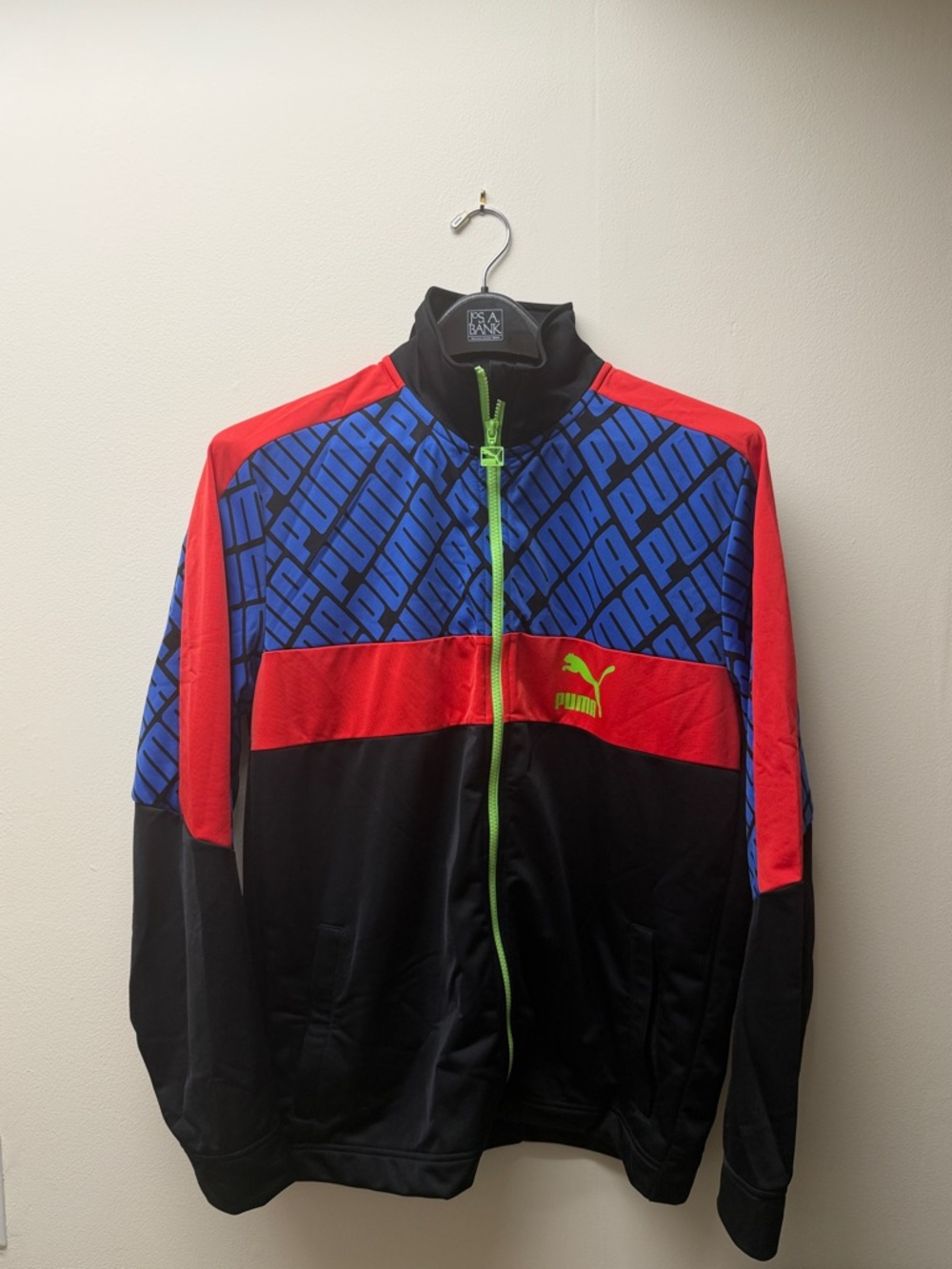 Puma Black/Red/Blue Colorblock Performance Jacket with Neon Green Zipper